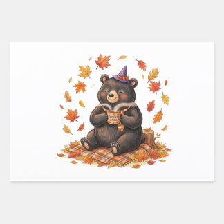 Cute Halloween Pumpkin Spice Bear Cozy Autumn T-Sh Wrapping Paper Sheet