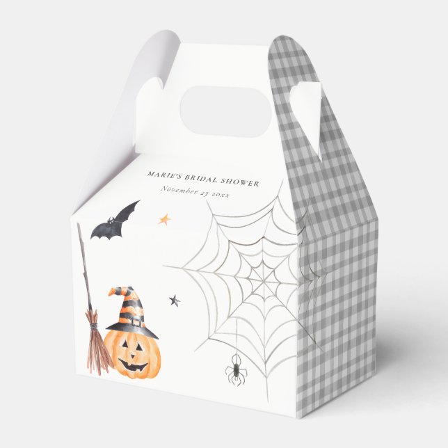 Cute Halloween Pumpkin Spider Web Bridal Shower Favor Box (Front Side)