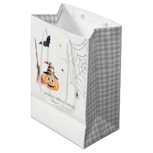 Cute Halloween Pumpkin Spider Web Bridal Shower Medium Gift Bag