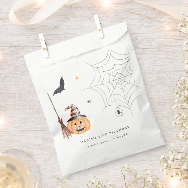 Cute Halloween Pumpkin Spiderweb Any Age Birthday Favour Bag (Clipped)