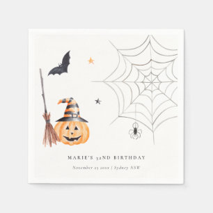 Cute Halloween Pumpkin Spiderweb Any Age Birthday Napkin