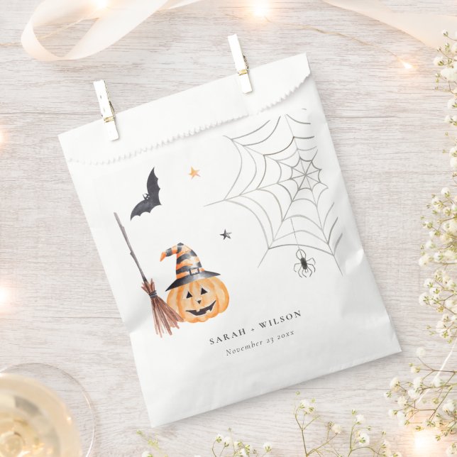 Cute Halloween Pumpkin Spiderweb Spooky Wedding Favour Bag (Clipped)