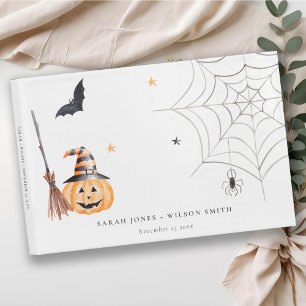 Cute Halloween Pumpkin Spiderweb Spooky Wedding Guest Book