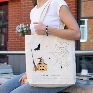 Cute Halloween Pumpkin Spiderweb Spooky Wedding Tote Bag