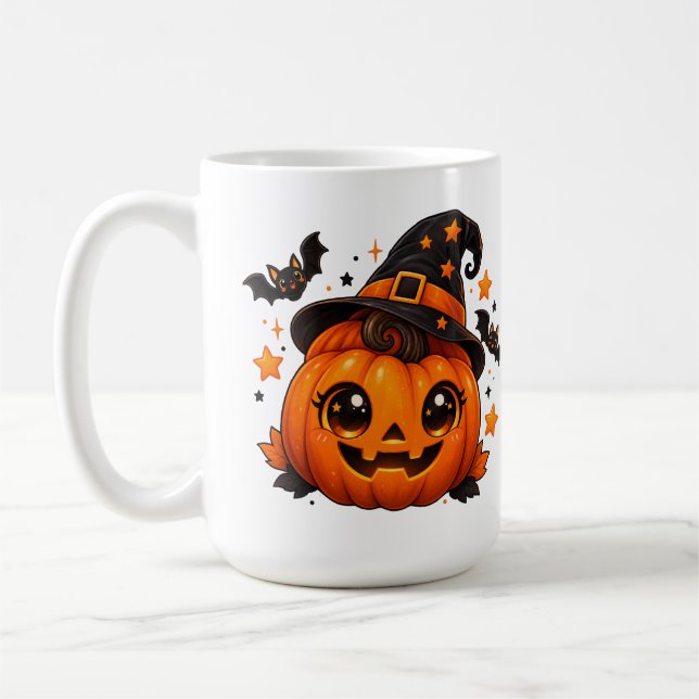 Cute Halloween Pumpkin Witch Coffee Mug (Left)