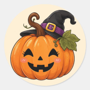Cute Halloween Pumpkin Witch Hat Sticker