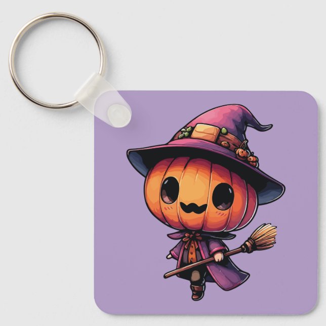 Cute Halloween pumpkin witch Keychain (Front)