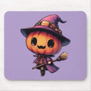 Cute Halloween pumpkin witch Mouse Pad