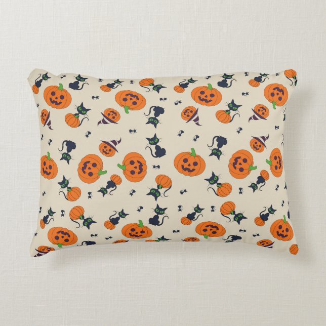Cute Halloween Pumpkins & Black Cats Pattern Fleec Accent Pillow (Front)