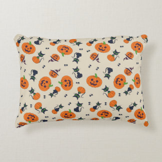 Cute Halloween Pumpkins & Black Cats Pattern Fleec Accent Pillow