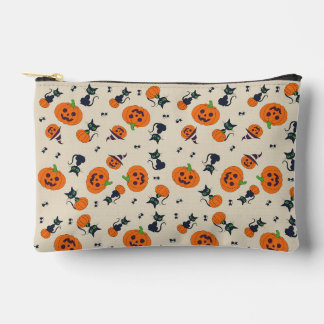 Cute Halloween Pumpkins & Black Cats Pattern Fleec Accessory Pouch