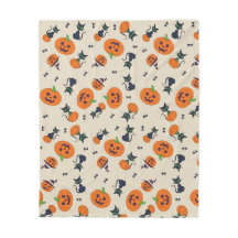 Cute Halloween Pumpkins & Black Cats Pattern Fleec