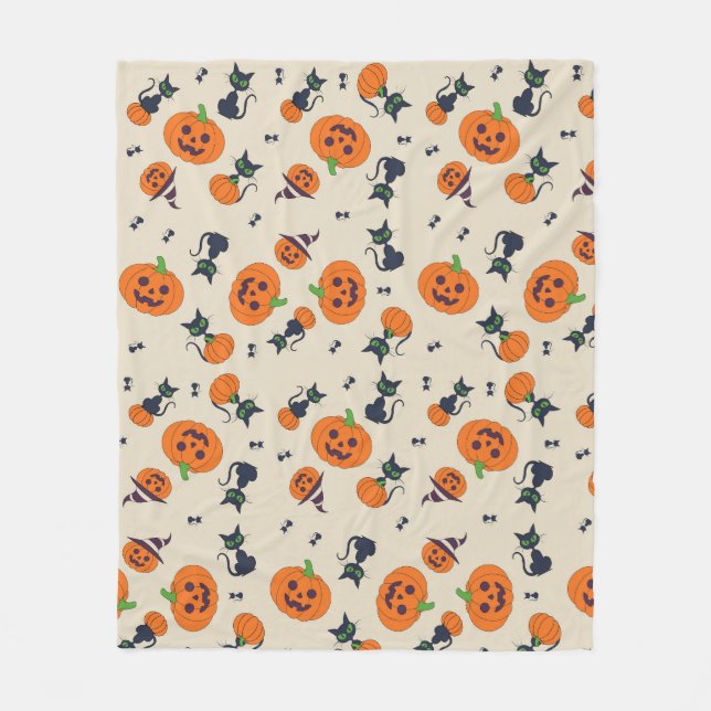 Cute Halloween Pumpkins & Black Cats Pattern Fleec Fleece Blanket (Front)