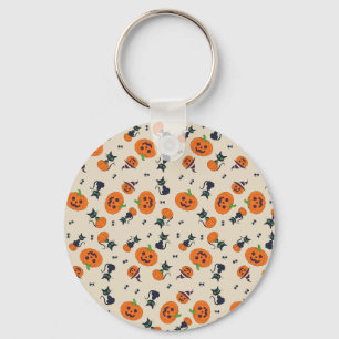 Cute Halloween Pumpkins & Black Cats Pattern Fleec Keychain