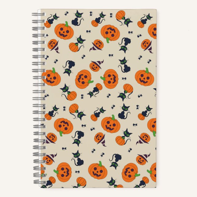 Cute Halloween Pumpkins & Black Cats Pattern Fleec Notebook (Front)