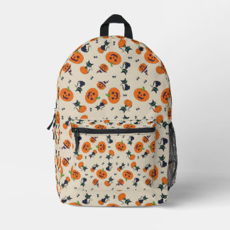 Cute Halloween Pumpkins & Black Cats Pattern Fleec Printed Backpack