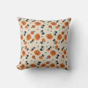 Cute Halloween Pumpkins & Black Cats Pattern Fleec Throw Pillow