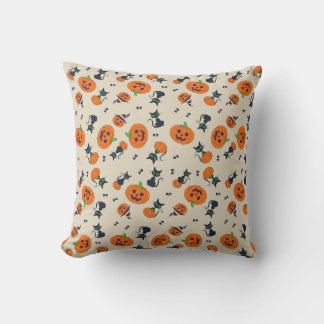 Cute Halloween Pumpkins & Black Cats Pattern Fleec Throw Pillow