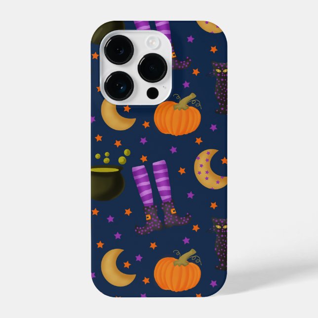 Cute Halloween Pumpkins, Cats, and Moons iPhone Case (Back)