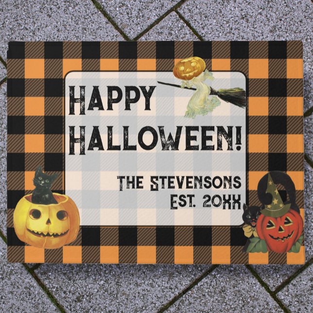 Cute Halloween Pumpkins Custom Family Name Doormat (Creator Uploaded)