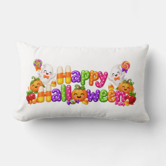 Cute Halloween Pumpkins & Ghosts Candy Corn Fun Lumbar Pillow
