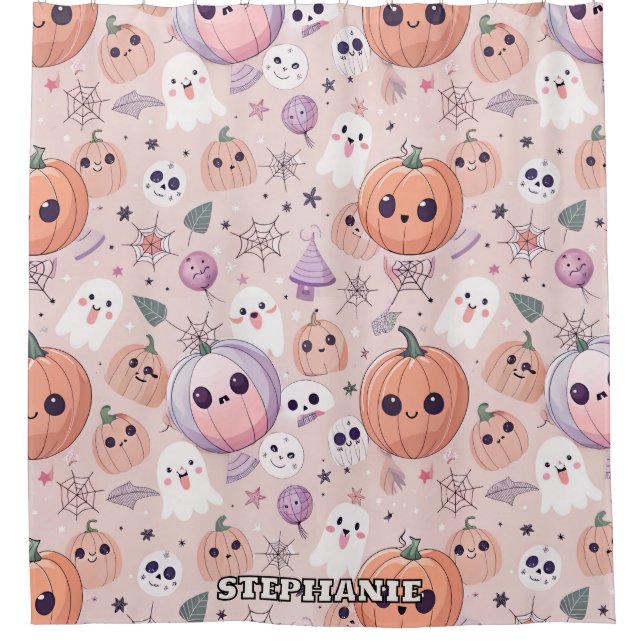 Cute Halloween Pumpkins & Ghosts on Pink Seamless (Front)