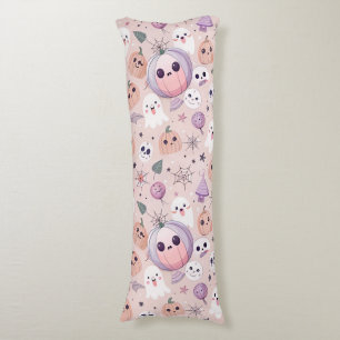 Cute Halloween Pumpkins & Ghosts on Pink Seamless Body Pillow