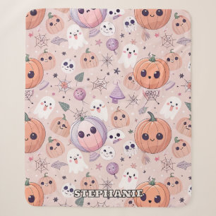 Cute Halloween Pumpkins & Ghosts on Pink Seamless Sherpa Blanket