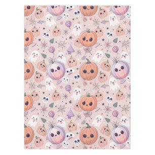 Cute Halloween Pumpkins & Ghosts on Pink Seamless Tablecloth