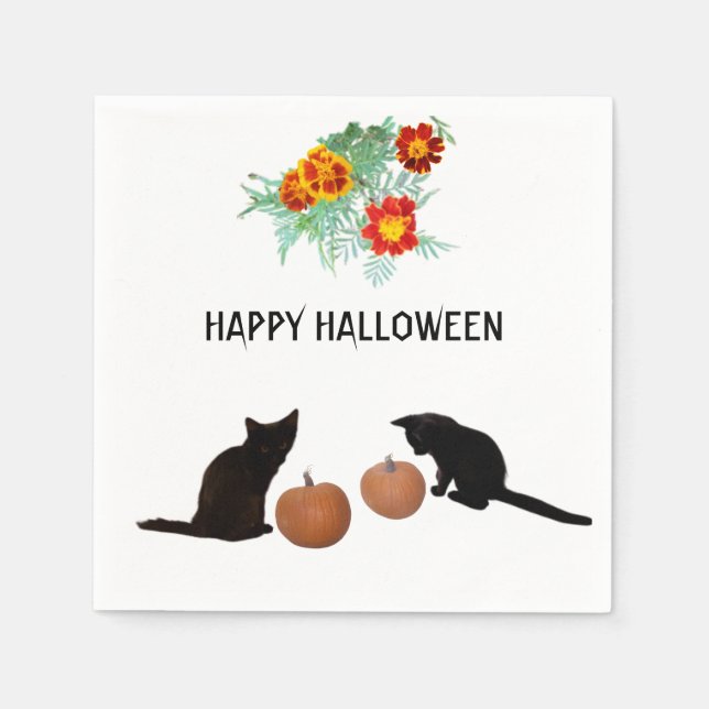 Cute Halloween Pumpkins Marigolds Black Cats Napkin (Front)