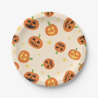 Cute Halloween Pumpkins on Cream Paper Plates