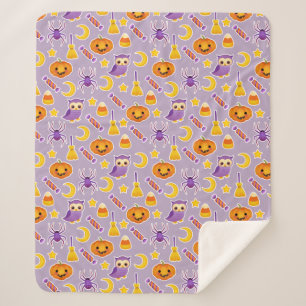 Cute Halloween Pumpkins Owls Spiders Stars Pattern Sherpa Blanket