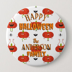 Cute halloween pumpkins, spider & bat pattern 4 inch round button