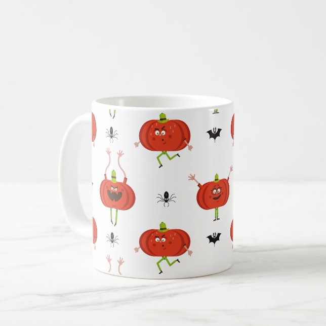 Cute halloween pumpkins, spider & bat pattern coffee mug (Front Left)