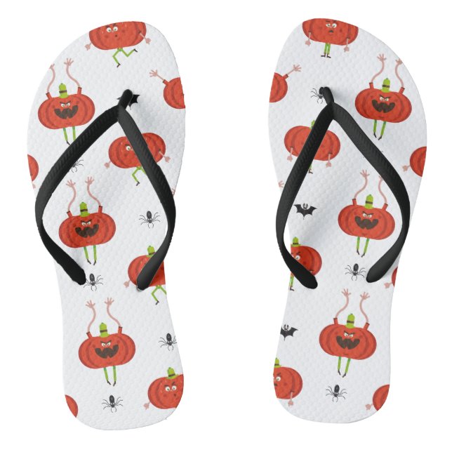 Cute halloween pumpkins, spider & bat pattern flip flops (Footbed)