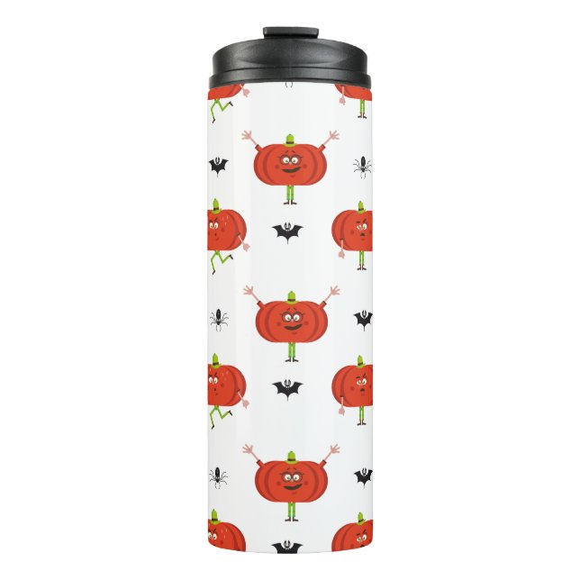 Cute halloween pumpkins, spider & bat pattern thermal tumbler (Front)