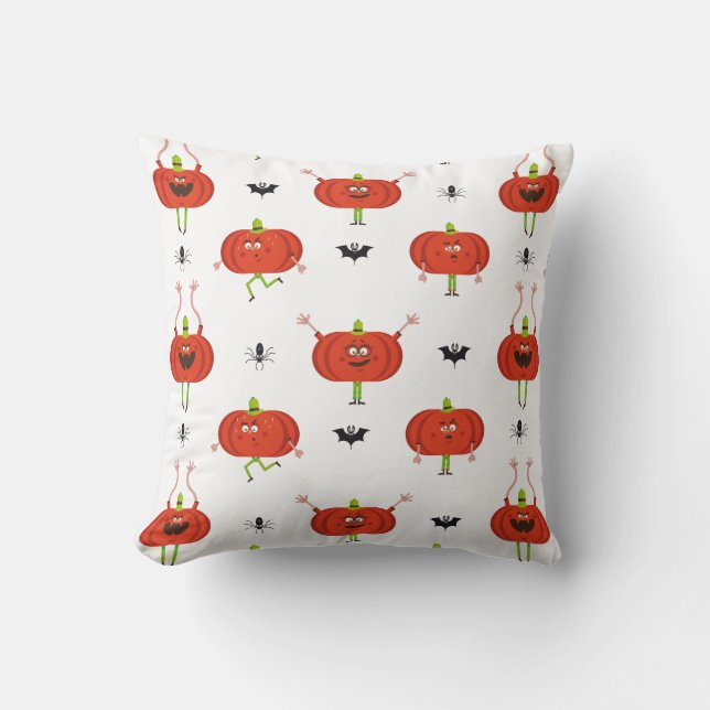 Cute halloween pumpkins, spider & bat pattern throw pillow (Front)