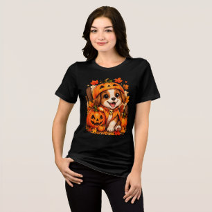 Cute Halloween Puppy Pumpkin T-Shirt Tri-Blend Shirt