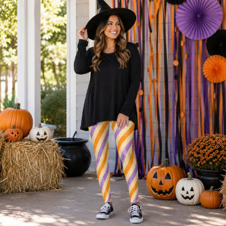Cute Halloween Purple and Orange Stripes Leggings