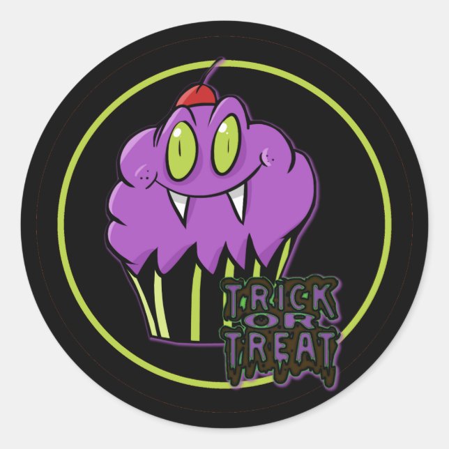 Cute Halloween Purple Vampire Cupcake Stickers (Front)
