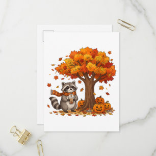 Cute Halloween Raccoon Iced Coffee Fall Invitation Postcard