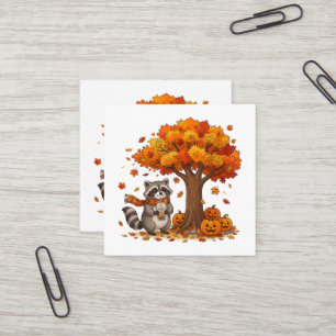 Cute Halloween Raccoon Iced Coffee Fall Square Business Card