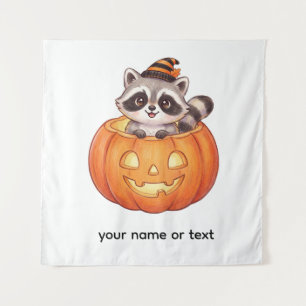 Cute Halloween Raccoon in Jack-o'-Lantern Pumpkin Tapestry