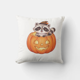 Cute Halloween Raccoon in Jack-o'-Lantern Pumpkin  Throw Pillow