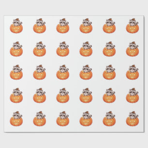 Cute Halloween Raccoon in Jack-o'-Lantern Pumpkin Wrapping Paper
