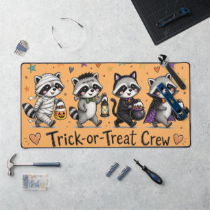 Cute Halloween Raccoon Trick or Treat Crew Desk Mat