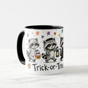Cute Halloween Raccoon Trick or Treat Crew Mug