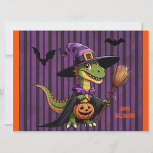 Cute Halloween Raptor/Dinosaur Witch Holiday Card