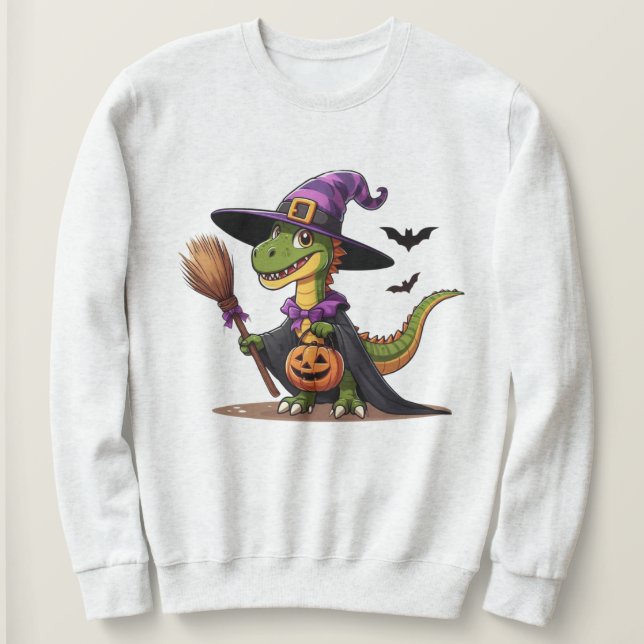 Cute Halloween Raptor/Dinosaur Witch Sweatshirt (Design Front)