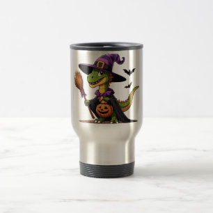 Cute Halloween Raptor/Dinosaur Witch Travel Mug